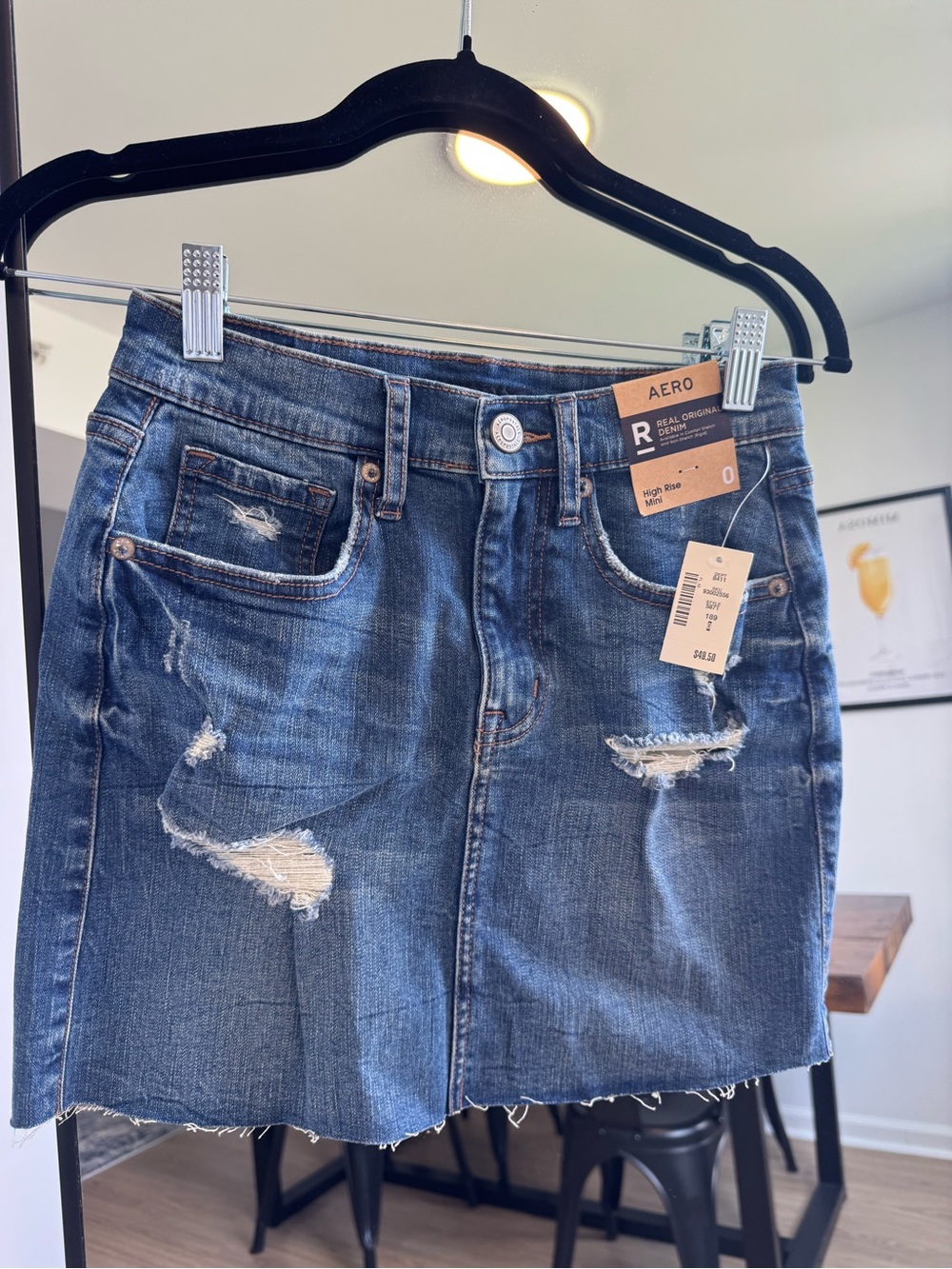 Aeropostale Distressed Blue Denim Midi Skirt